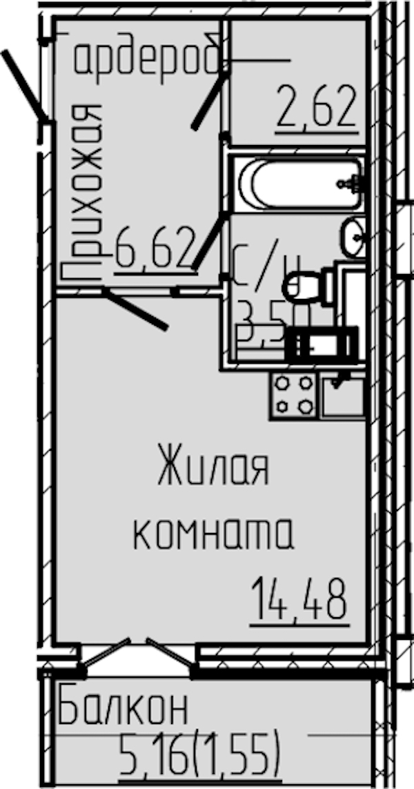 Квартира студия 28.77 м², 6/8 эт., ЖК «SERTOLOVO PARK»